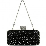 Evening Bag - Metal Frame w/ Rhinestones & Studs Embellishment - Black - BG-1147AS-BK